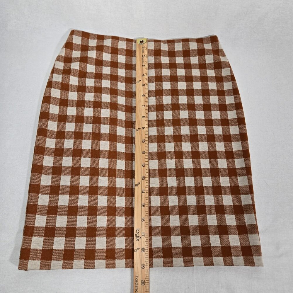 ACADEMIA - SIREN Brown & Beige Checkered Ponte Knit Pencil Mini Skirt PETITE XSP - Picture 15 of 16